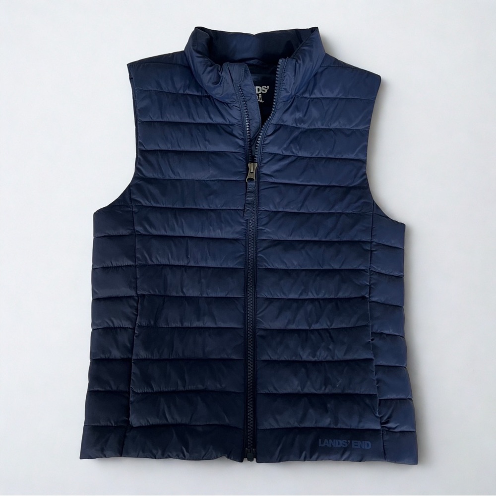 Lands' End Primaloft Navy Blue Quilted Full-Zip Puffer Vest Size M (8)